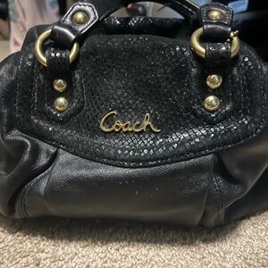 Coach Black Leather Satchel with Gold Accents